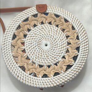 (New) Tan and White Geometric Crossbody Bag